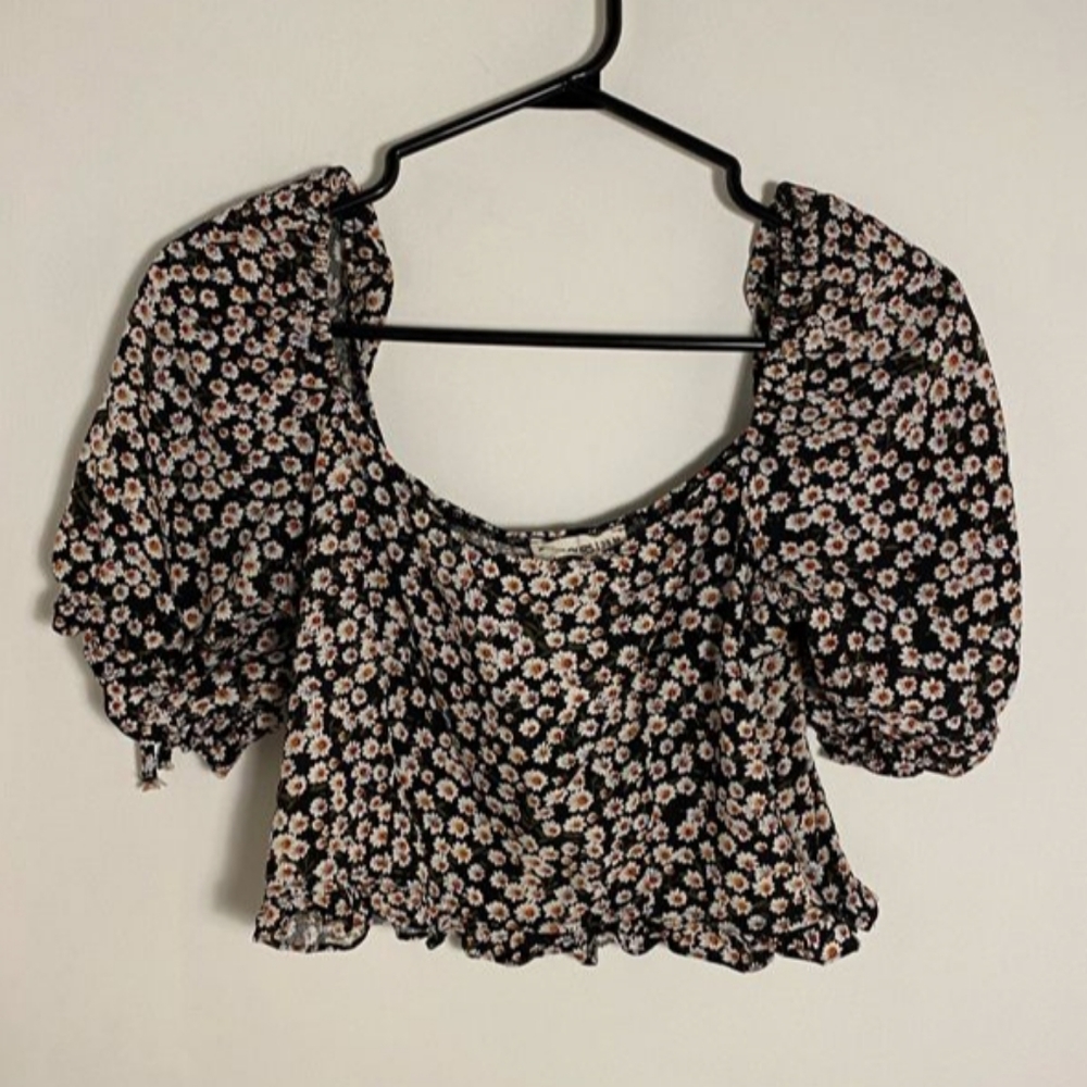 Floral blouse with puff sleeves and square neckline - Picture 2 of 4